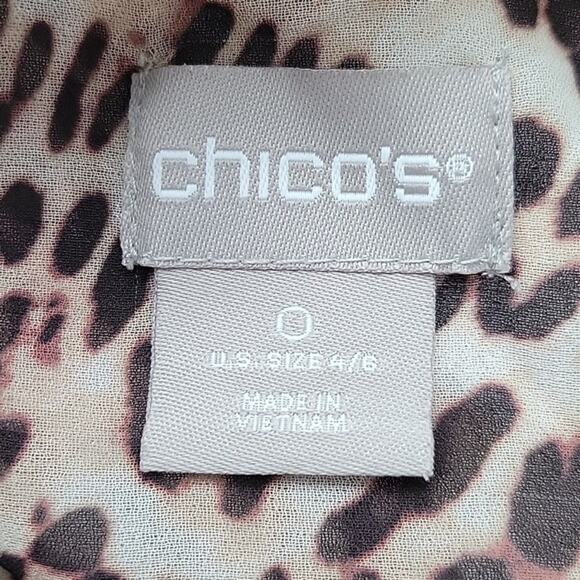 Chico's Flora Leopard Print Poised Blooms Sheer Button Down Tunic Size Small - Picture 3 of 7